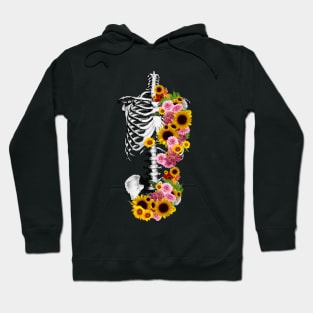 Floral Botanical anatomy, rib cage, pelvis, sunflowers, daisy, skeleton Hoodie